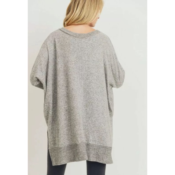 Gray Soft Brushed Knit Hi Lo Tunic Sweater Top - Picture 3 of 6